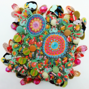 Hand Embroidered Wall Decor with Concentric Circles - Framed and Ready to Display