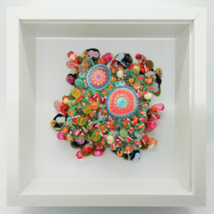 Hand Embroidered Wall Decor with Concentric Circles - Framed and Ready to Display