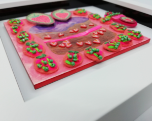Colourful Fabric and Bead Strawberry Cake Painting