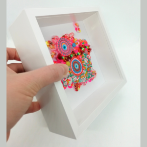 Hot Pink and Blue Abstract Fabric Art - Framed Textile Picture