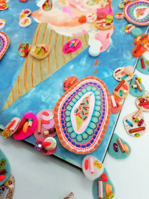 Ice Cream Cone Artwork: Mixed Media Gouache Painting on Wood Panel