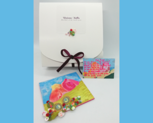 Magical Landscape Painting of Red Rocks with Textile Art. Unusual Mini Wall Decor with Hand Stitched Embroidery