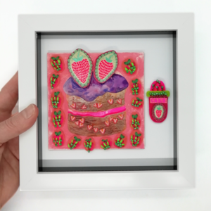 Colourful Fabric and Bead Strawberry Cake Painting