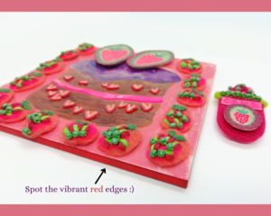 Colourful Fabric and Bead Strawberry Cake Painting