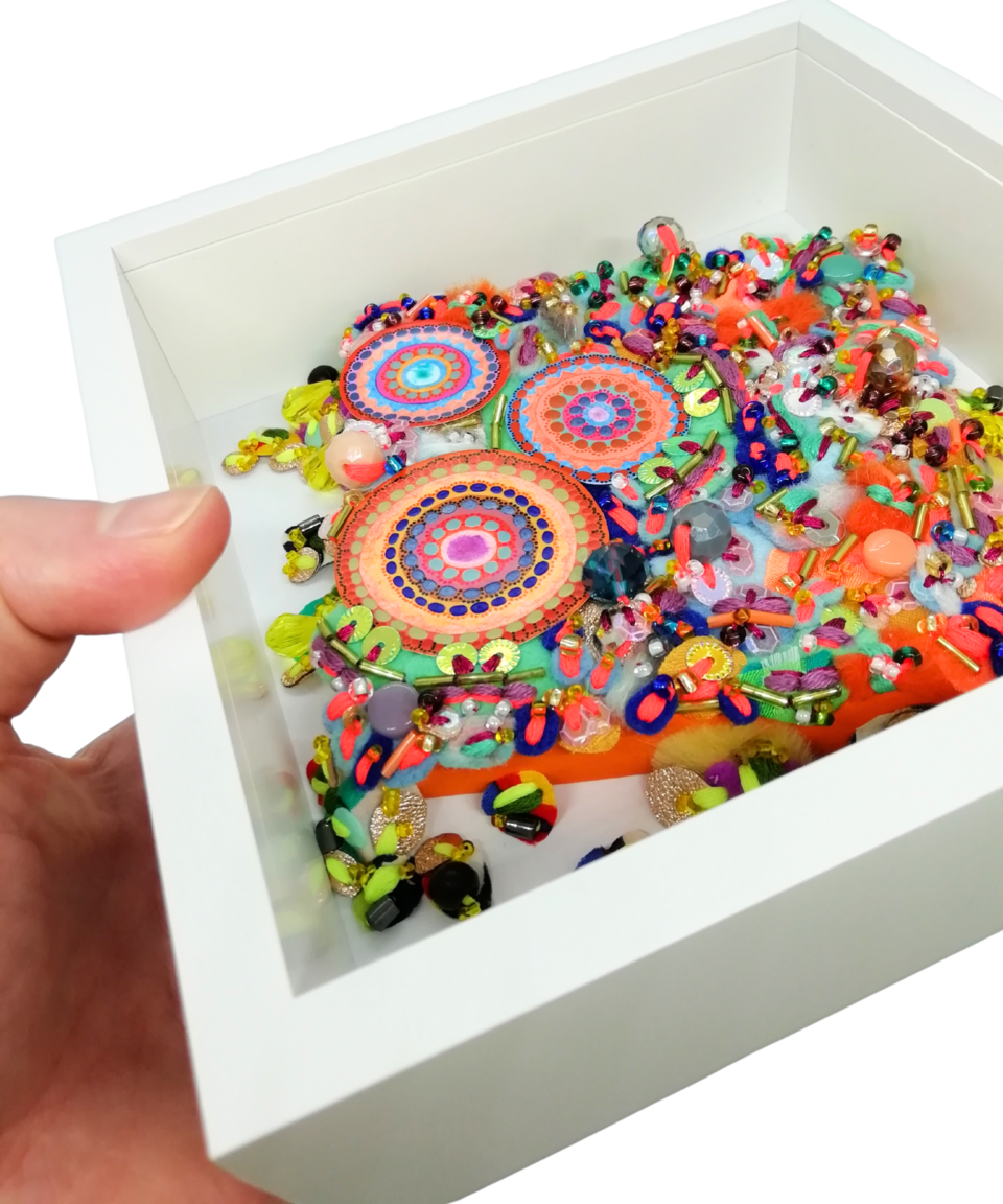 Sunny Citrus Summer Framed Textile Art - Decorative Fabric Collage