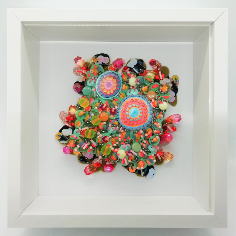 Hand Embroidered Wall Decor with Concentric Circles - Framed and Ready to Display