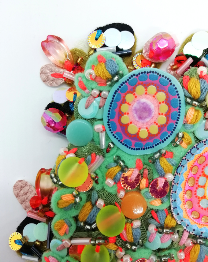 Hand Embroidered Wall Decor with Concentric Circles - Framed and Ready to Display