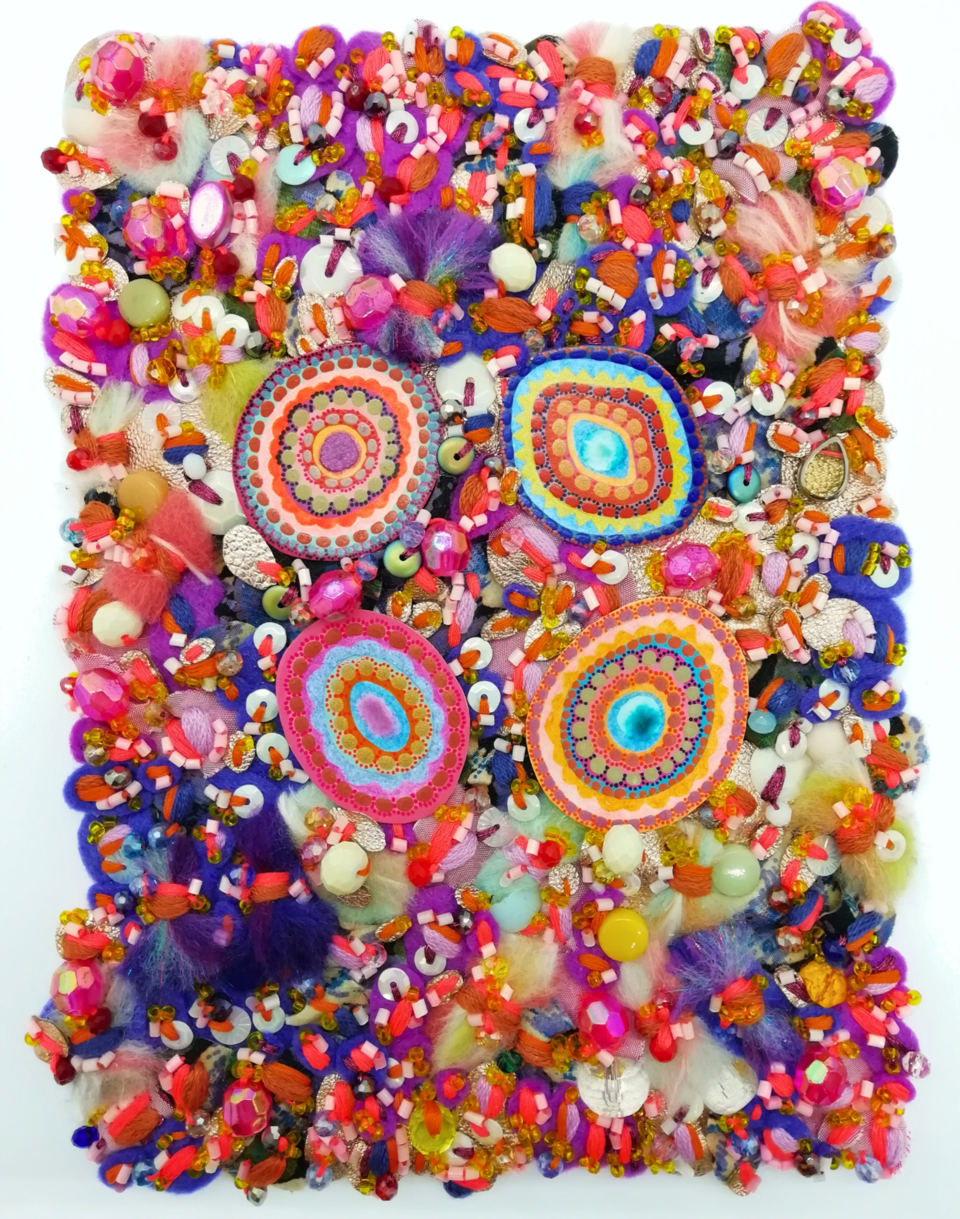 Textured Concentric Circles Fabric Art: Bright & Decorative 'Razzle Dazzle' #5