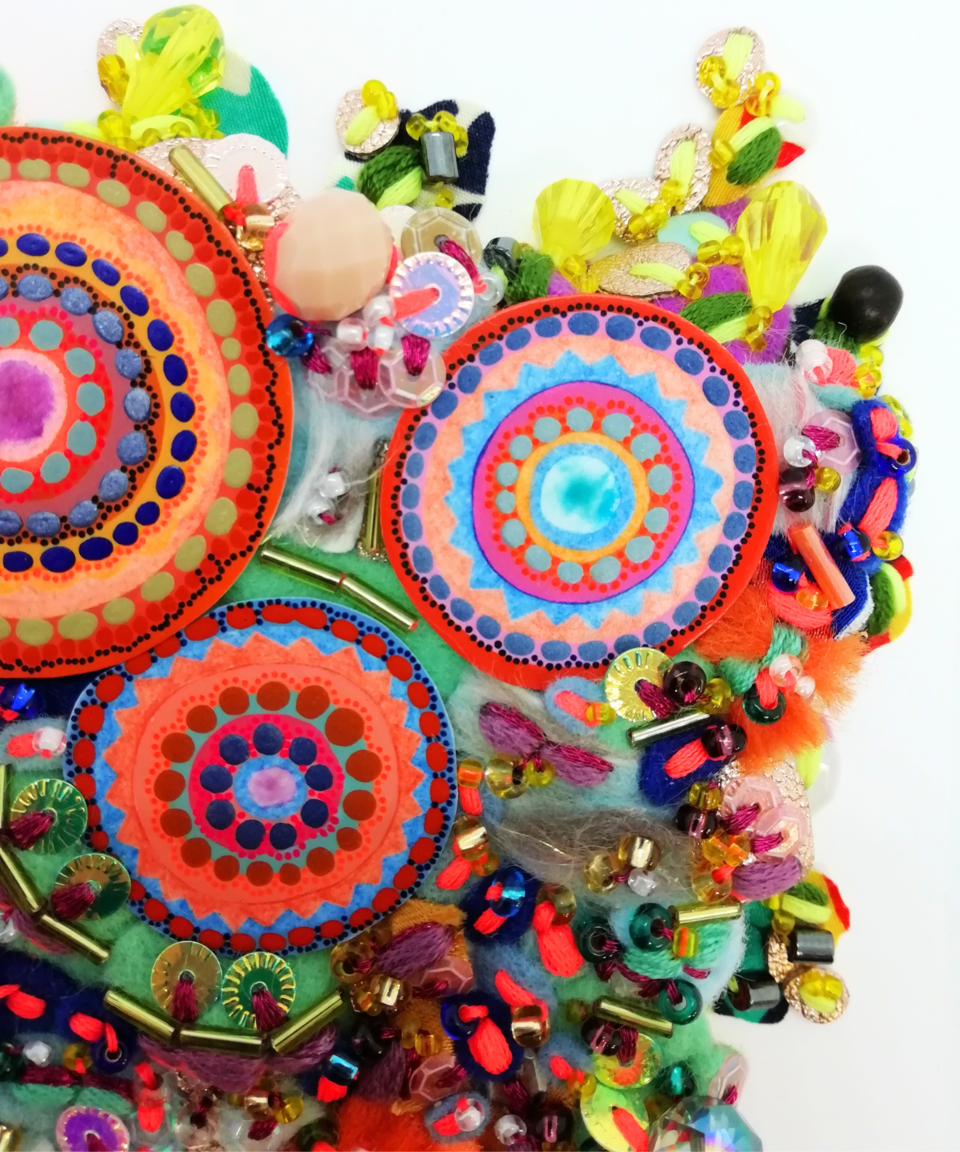 Sunny Citrus Summer Framed Textile Art - Decorative Fabric Collage