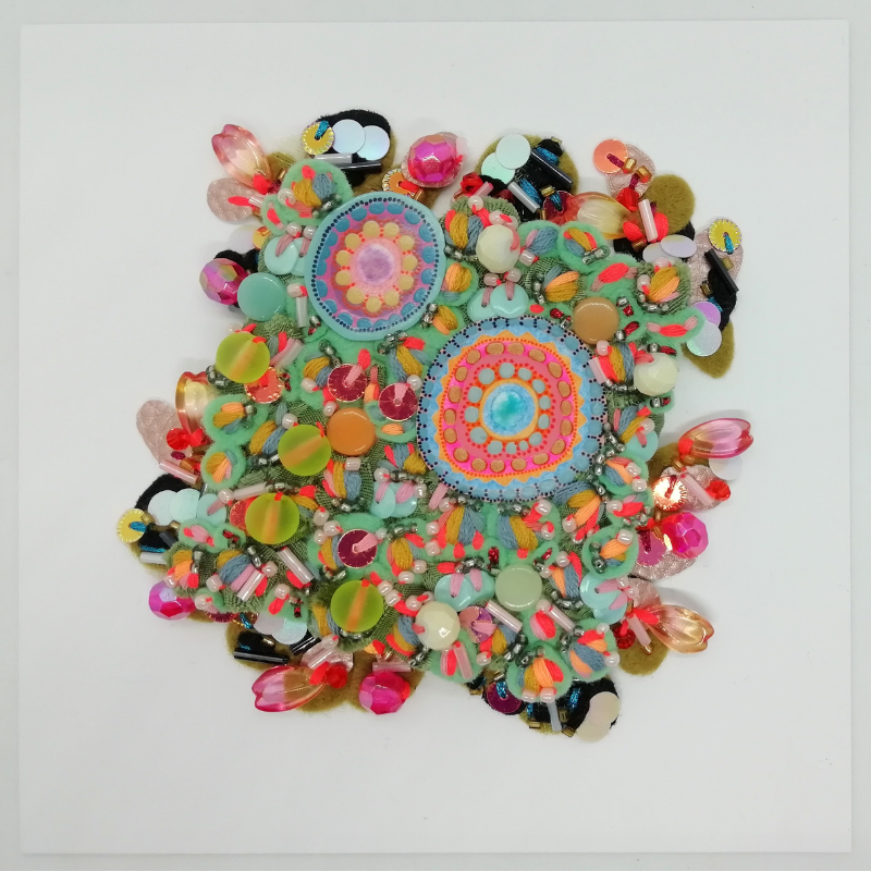 Hand Embroidered Wall Decor with Concentric Circles - Framed and Ready to Display