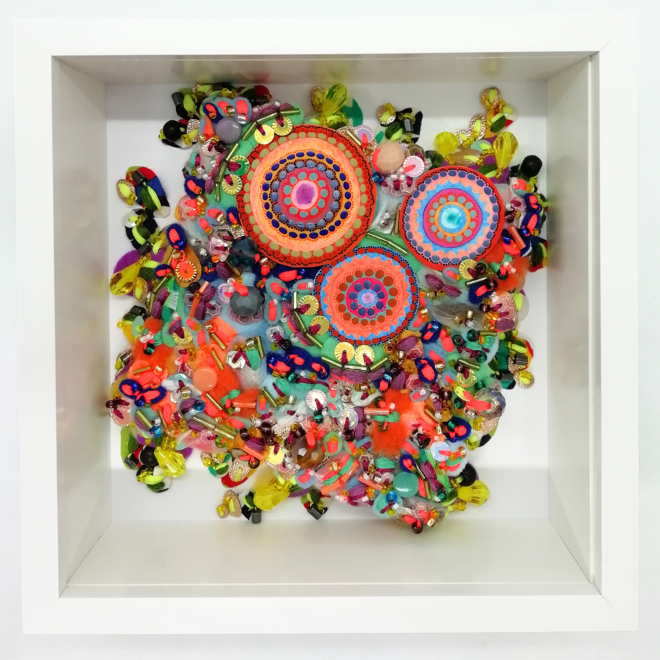 Sunny Citrus Summer Framed Textile Art - Decorative Fabric Collage