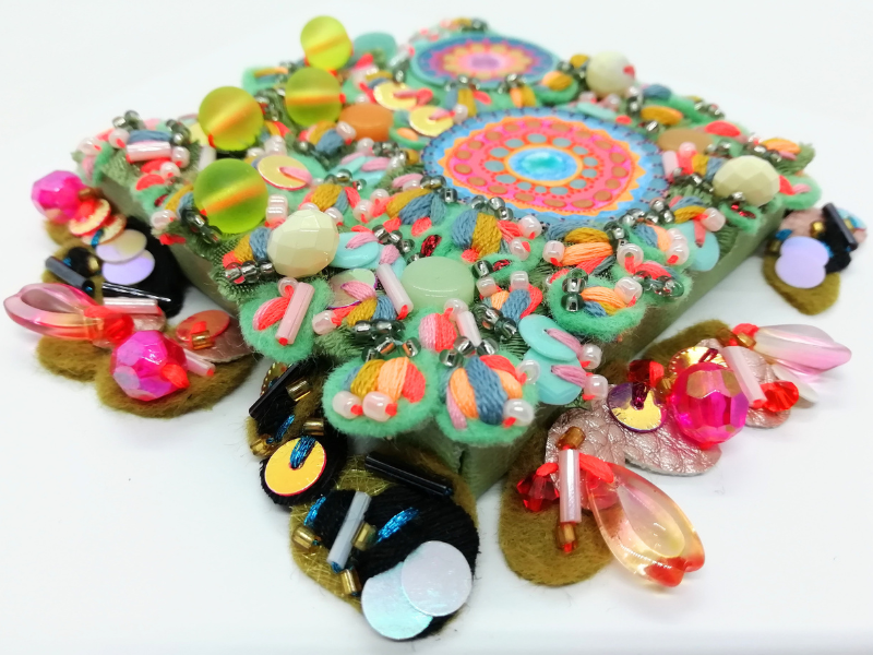 Hand Embroidered Wall Decor with Concentric Circles - Framed and Ready to Display