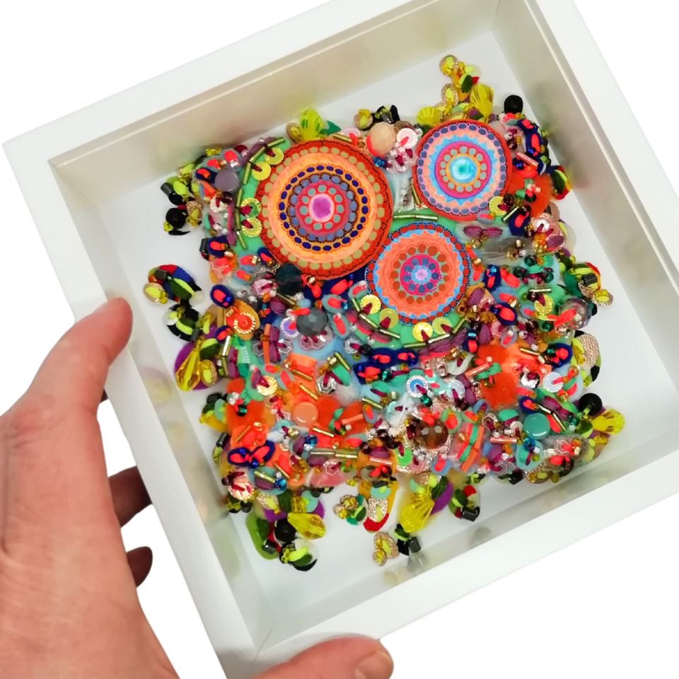 Sunny Citrus Summer Framed Textile Art - Decorative Fabric Collage