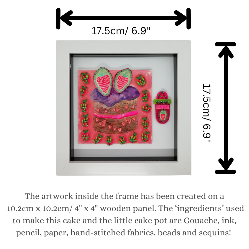 Colourful Fabric and Bead Strawberry Cake Painting