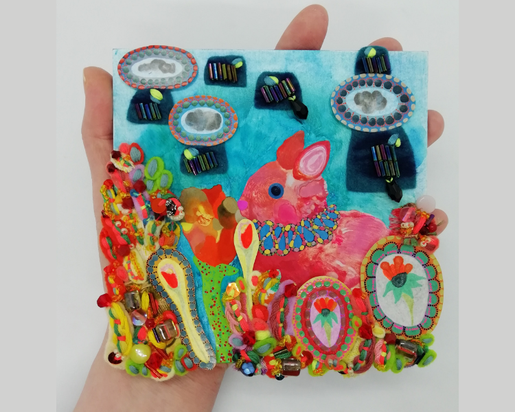 Gouache Rabbit in Bloom: Textile Details & Whimsical Garden (Miniature Art)
