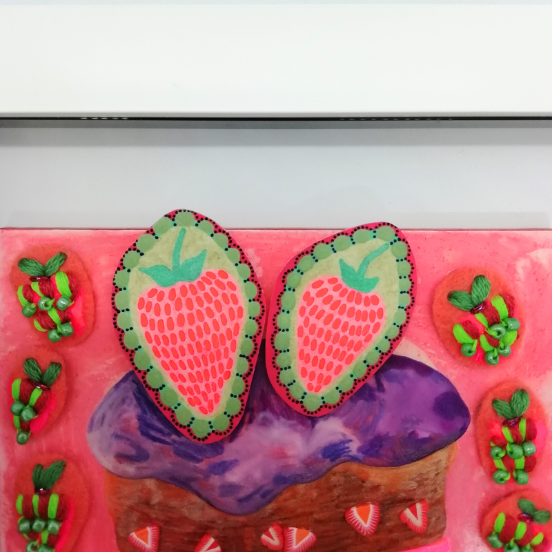 Colourful Fabric and Bead Strawberry Cake Painting