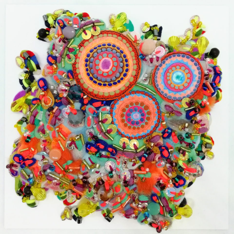 Sunny Citrus Summer Framed Textile Art - Decorative Fabric Collage