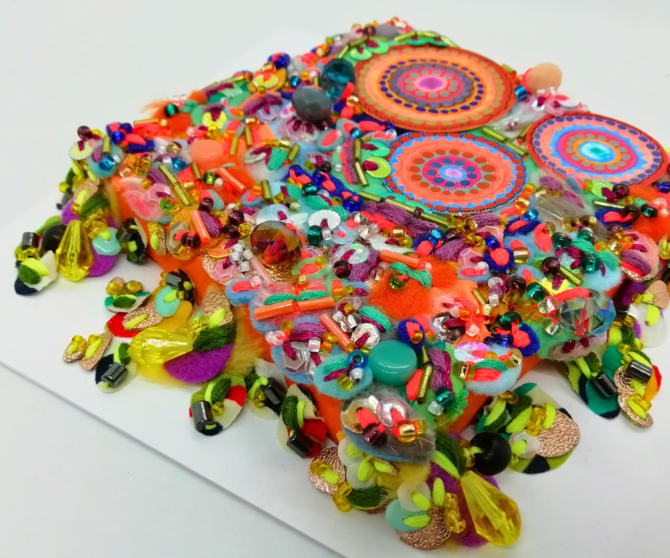 Sunny Citrus Summer Framed Textile Art - Decorative Fabric Collage