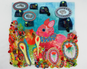 Gouache Rabbit in Bloom: Textile Details & Whimsical Garden (Miniature Art)
